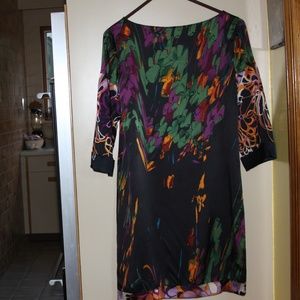 ELIE TAHARI BLACK PRINT 100% SILK  DRESS XS